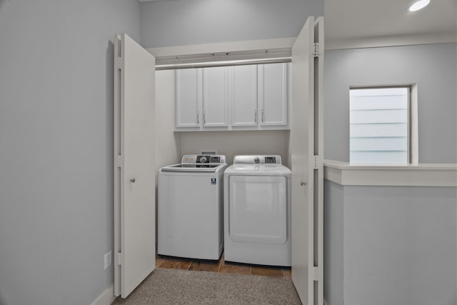 5212 Lillian St, Houston, TX 77007 - laundry area featuring cabinet space, washer and dryer, and recessed lighting