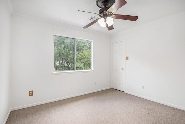15242 Shapiro Springs Ln, Houston, TX 77095 - spare room with crown molding, light carpet, ceiling fan, and baseboards