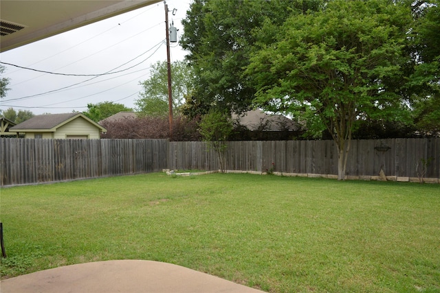 view of yard with a fenced backyard