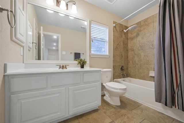 2513 Garnetfield Ln, Friendswood, TX 77546 - bathroom with toilet, shower / bathtub combination with curtain, and vanity