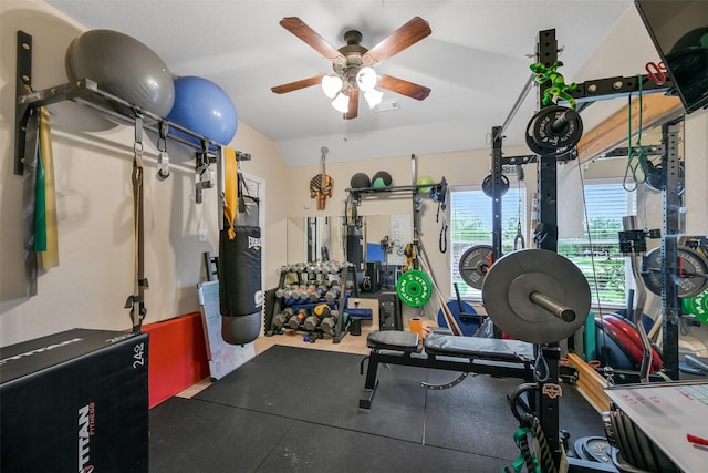 2513 Garnetfield Ln, Friendswood, TX 77546 - exercise area featuring a ceiling fan and a garage