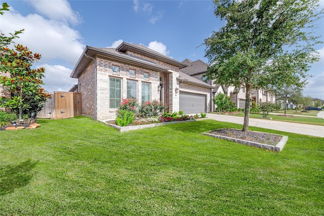 10419 Rigel Ridge Way, Richmond, TX 77406 - view of front facade featuring brick siding, an attached garage, concrete driveway, and a front yard