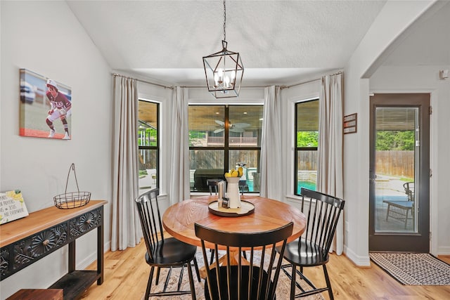 dining area featuring a textured ceiling, a wealth of natural light, and light wood finished floors