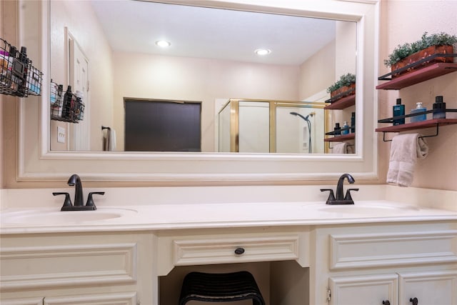 13710 Casaba Ct, Cypress, TX 77429 - full bath featuring double vanity, a shower stall, and a sink