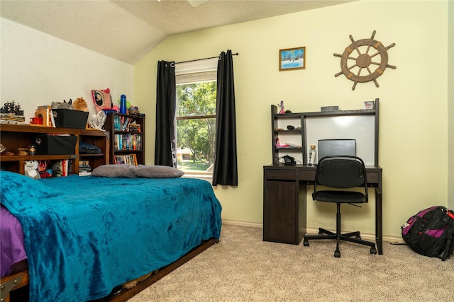 13710 Casaba Ct, Cypress, TX 77429 - carpeted bedroom featuring vaulted ceiling, a textured ceiling, and baseboards