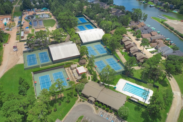 bird's eye view featuring a water view