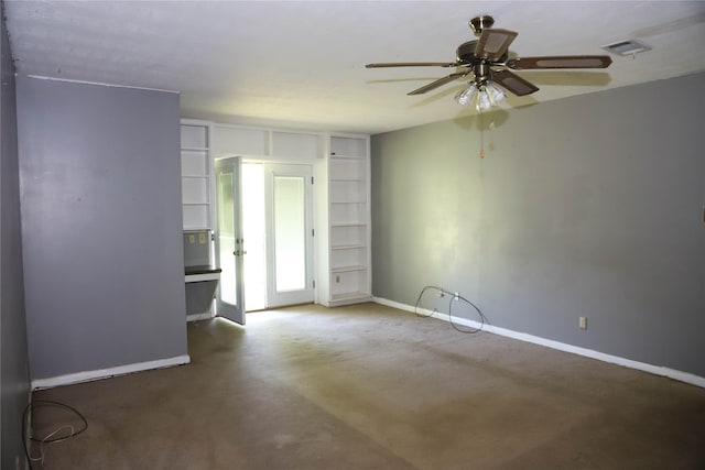 3104 Bonham Dr, Bryan, TX 77803 - carpeted empty room featuring baseboards, a ceiling fan, and visible vents