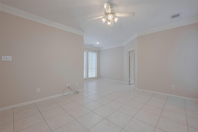 4530 Lakeside Meadow Dr, Missouri City, TX 77459 - unfurnished room with a ceiling fan, ornamental molding, light tile patterned floors, and baseboards