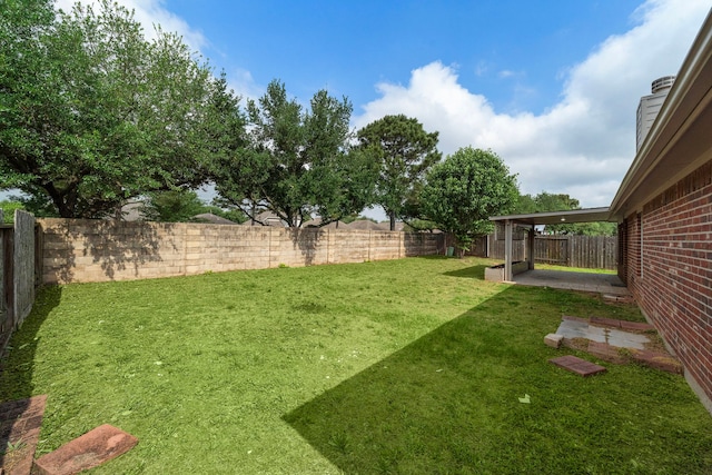 view of yard featuring a fenced backyard and a patio area