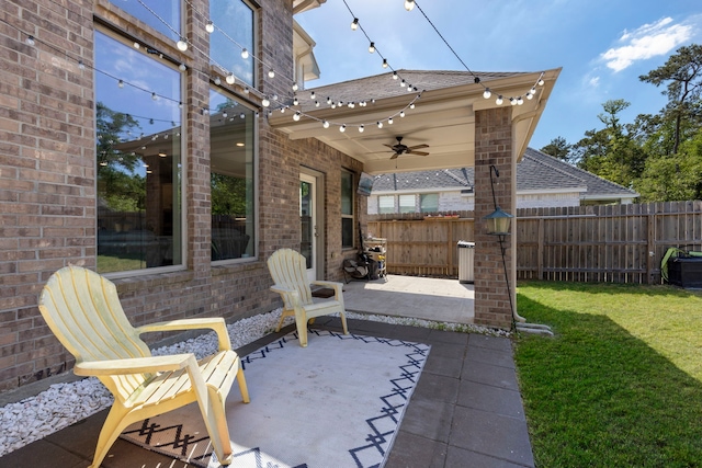 32055 August Woods Way, Conroe, TX 77385 - view of patio / terrace featuring ceiling fan and fence