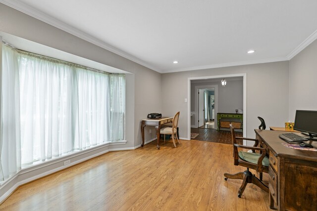 11731 Glenway Dr, Houston, TX 77070 - office space with wood finished floors, recessed lighting, ornamental molding, and baseboards