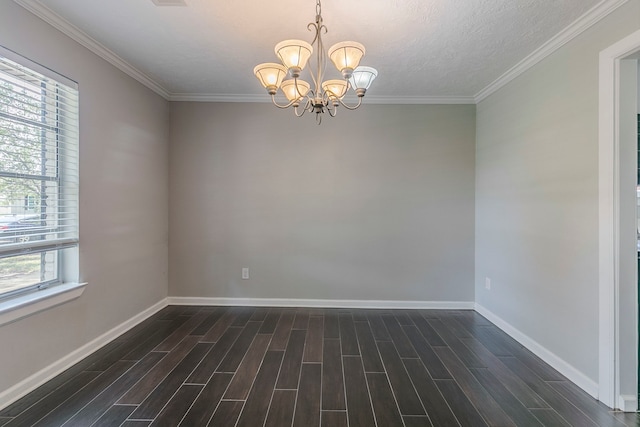 unfurnished room featuring baseboards, dark wood-type flooring, and a notable chandelier