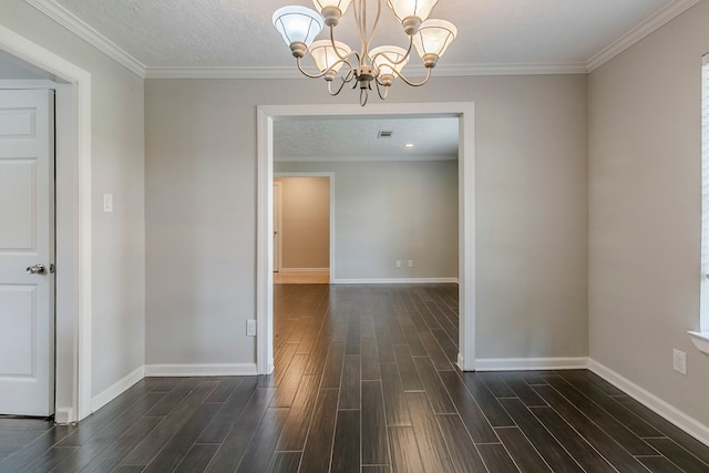 unfurnished room with a chandelier, baseboards, and dark wood finished floors