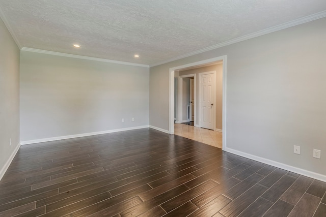 unfurnished room with baseboards, wood tiled floor, a textured ceiling, and recessed lighting