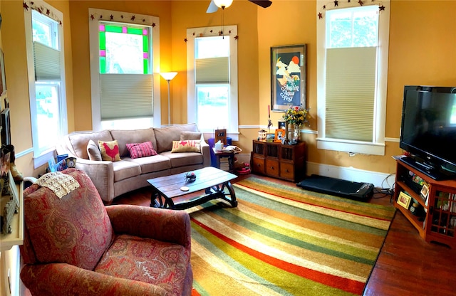 504 Gay Hill St, Brenham, TX 77833 - living room featuring a ceiling fan and wood finished floors