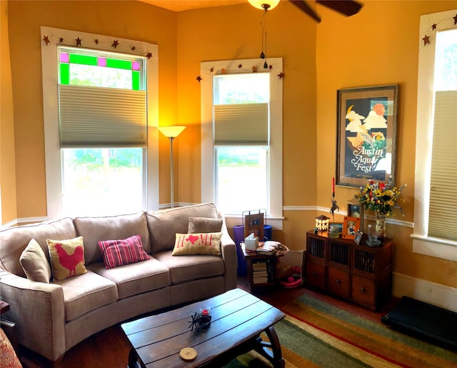 504 Gay Hill St, Brenham, TX 77833 - living area featuring plenty of natural light, a ceiling fan, and wood finished floors