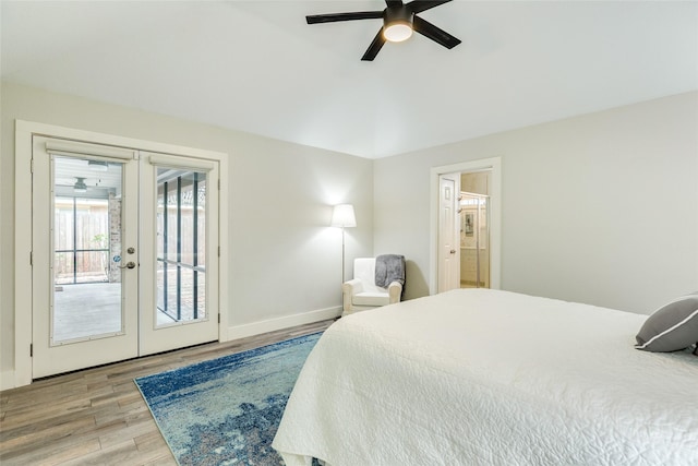 29 Clara Barton Ln, Galveston, TX 77551 - bedroom with ceiling fan, french doors, access to exterior, wood finished floors, and baseboards