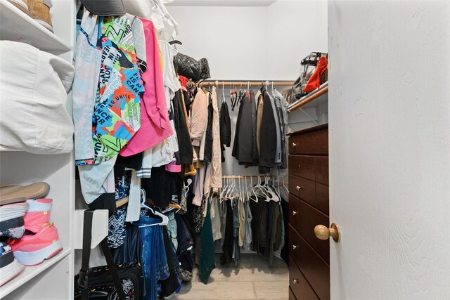 walk in closet featuring wood finished floors