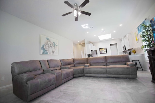 2757 Maxway Ct, League City, TX 77573 - living area with visible vents, recessed lighting, a skylight, and ceiling fan