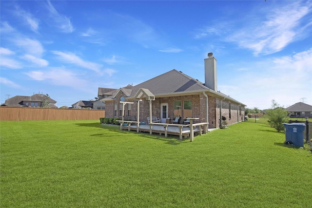 2757 Maxway Ct, League City, TX 77573 - back of property with a pergola, brick siding, a lawn, a chimney, and fence