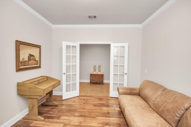 3250 Persimmon Grv, Richmond, TX 77469 - living area with visible vents, ornamental molding, and french doors