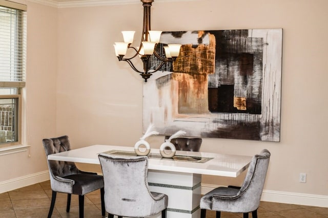 13819 Laurel Colony Trl, Houston, TX 77059 - tiled dining room with ornamental molding, baseboards, and a notable chandelier