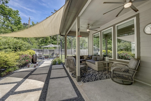14302 Winema View Ln, Conroe, TX 77384 - view of patio featuring a ceiling fan and an outdoor living space