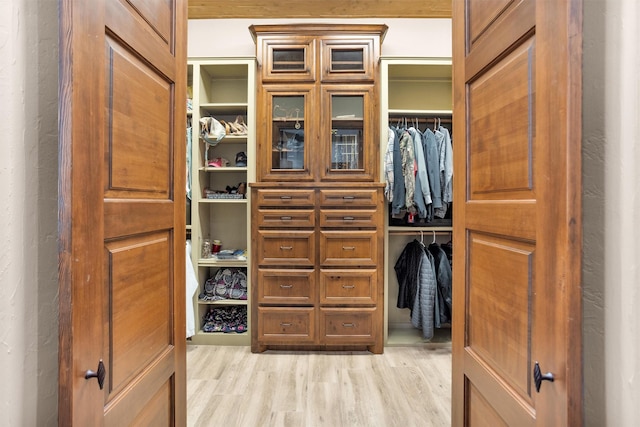 walk in closet with light wood-style flooring