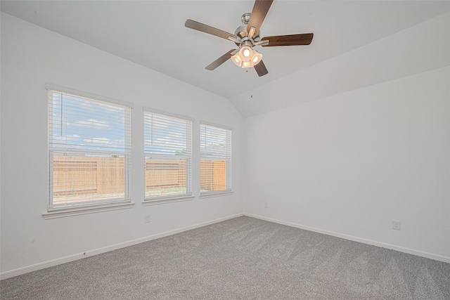 17722 Pamukkale Pl, Tomball, TX 77377 - unfurnished room featuring carpet flooring, vaulted ceiling, baseboards, and ceiling fan