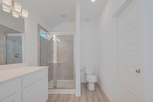 17722 Pamukkale Pl, Tomball, TX 77377 - full bathroom featuring a shower stall, wood finished floors, toilet, and vanity