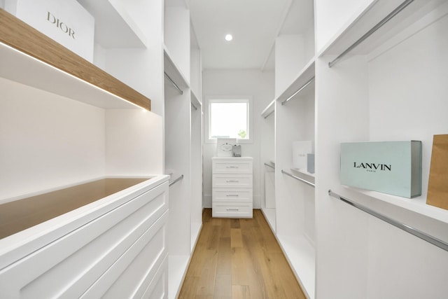 spacious closet featuring light wood-style flooring