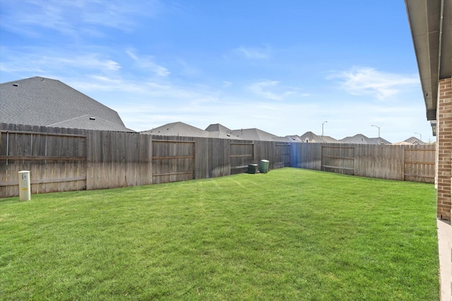 view of yard with a fenced backyard