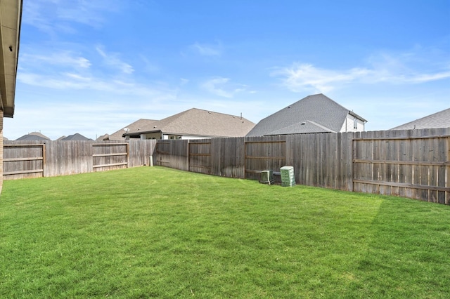 view of yard with a fenced backyard