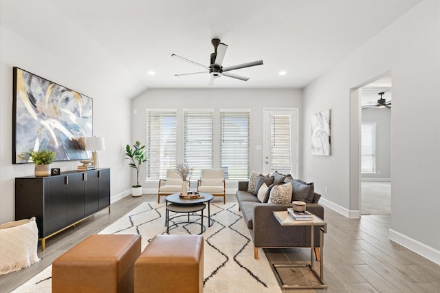 20806 Gray Percheron Ln, Tomball, TX 77377 - living area with a ceiling fan, light wood-style flooring, and recessed lighting