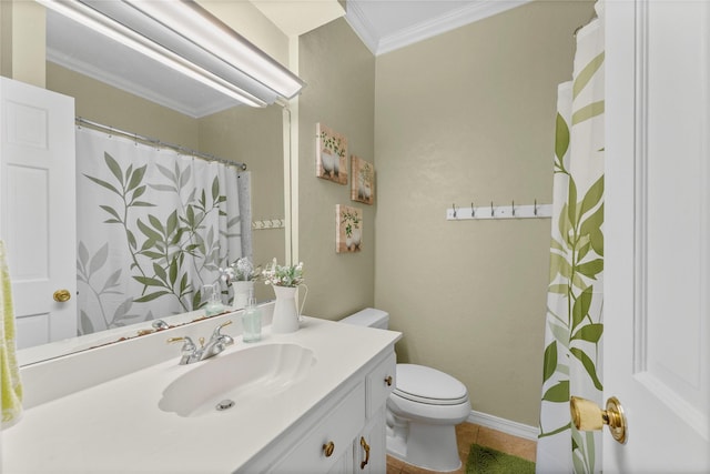 466 Buffalo Ct, Livingston, TX 77351 - bathroom featuring tile patterned flooring, toilet, vanity, and ornamental molding