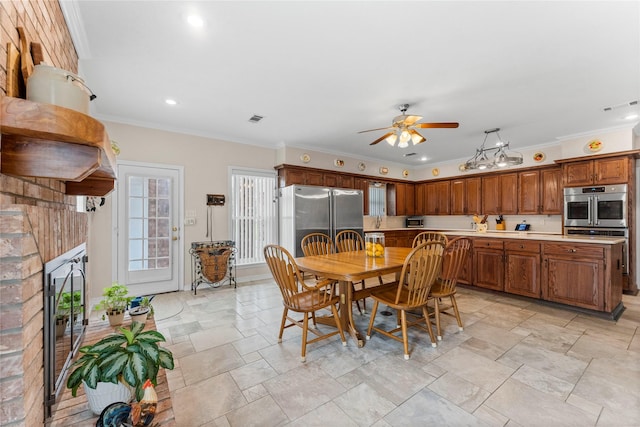 466 Buffalo Ct, Livingston, TX 77351 - dining area featuring recessed lighting, stone finish floor, visible vents, and a ceiling fan