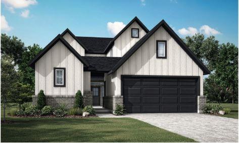 401 Wild Thicket Dr, Katy, TX 77493 - modern inspired farmhouse with a front yard, a shingled roof, board and batten siding, and driveway