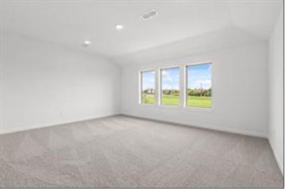 401 Wild Thicket Dr, Katy, TX 77493 - spare room with carpet floors, lofted ceiling, and recessed lighting