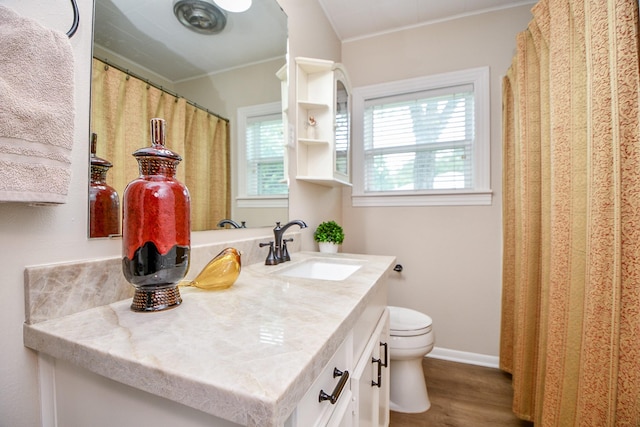 3339 Terry St, Needville, TX 77461 - full bath with vanity, toilet, wood finished floors, and a wealth of natural light
