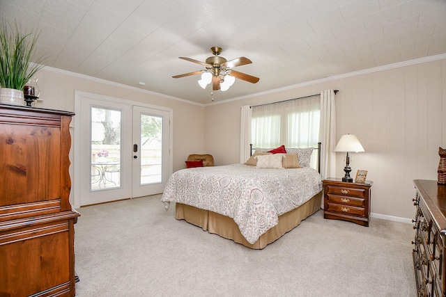 3339 Terry St, Needville, TX 77461 - bedroom with access to outside, light colored carpet, ornamental molding, and french doors
