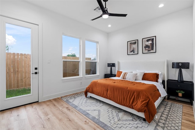 6412 Foster St, Houston, TX 77021 - bedroom with recessed lighting, wood finished floors, a ceiling fan, and baseboards