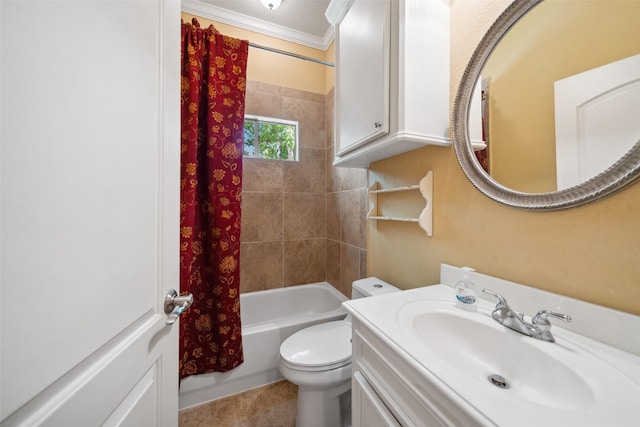 236 Camden Hills Dr, Montgomery, TX 77356 - bathroom with crown molding, shower / bath combination with curtain, and vanity