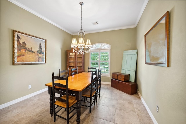236 Camden Hills Dr, Montgomery, TX 77356 - dining area with ornamental molding, a chandelier, and light tile patterned floors
