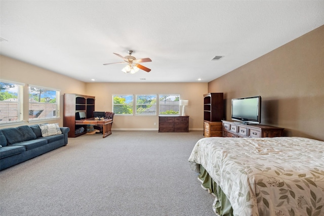 236 Camden Hills Dr, Montgomery, TX 77356 - bedroom featuring light colored carpet, a ceiling fan, and recessed lighting