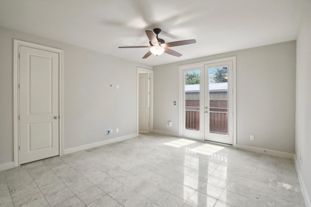 1129 W 21st St, Houston, TX 77008 - empty room with baseboards, french doors, and ceiling fan