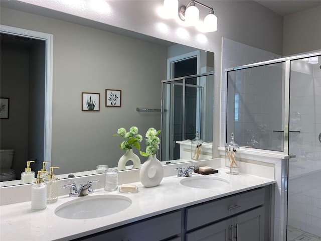full bathroom with a sink, a shower stall, and toilet