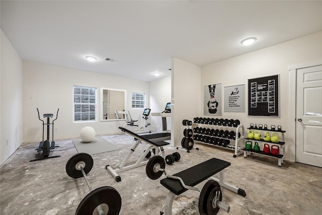 exercise room featuring visible vents