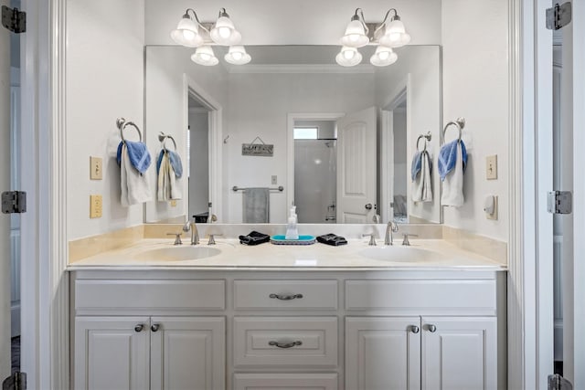 bathroom with a sink and double vanity