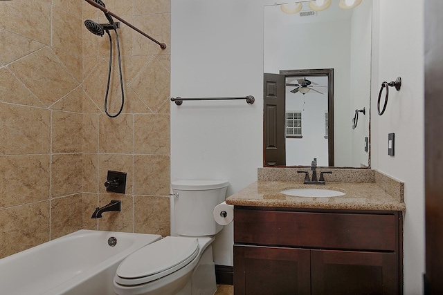 31 N Player Manor Cir, The Woodlands, TX 77382 - bathroom with ceiling fan, visible vents, vanity, toilet, and shower / bathtub combination