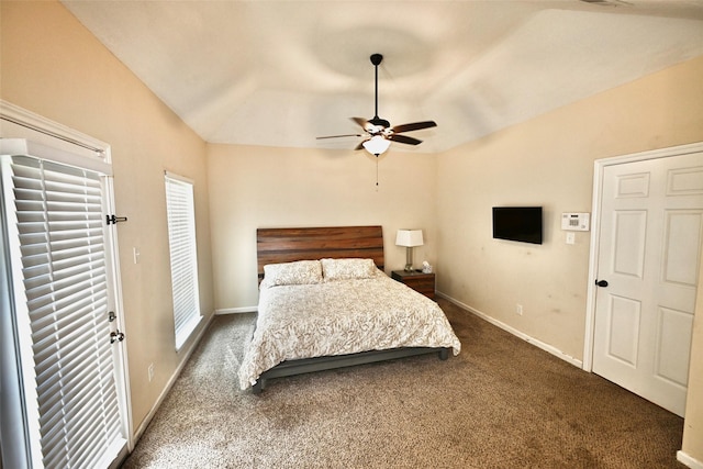 6729 Tournament Dr, Houston, TX 77069 - bedroom featuring vaulted ceiling, carpet flooring, and a ceiling fan